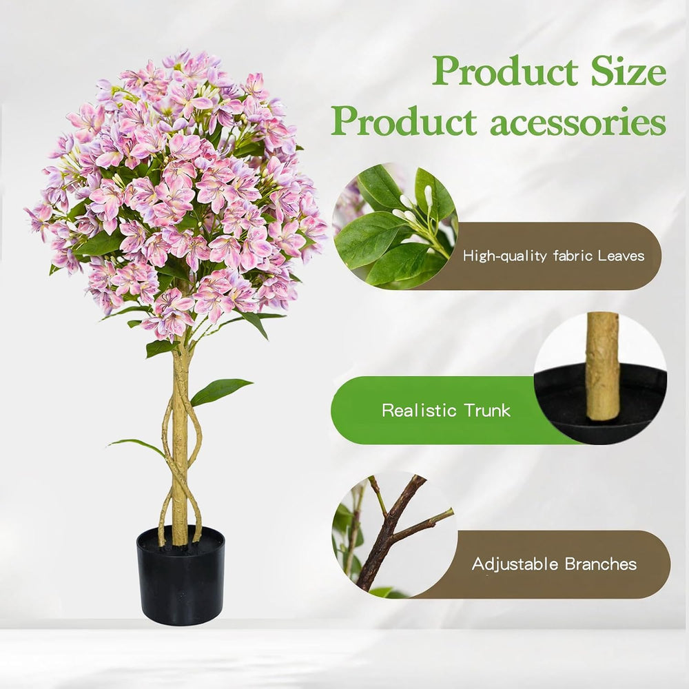 2 Pack Artificial Jasmine Flower Tree, 3FT Tall Faux Pink Potted Plant, UV Re...