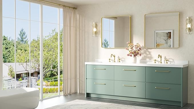 TETOTE Brushed Gold Bathroom Mirror 30 x 30 Gold Metal Framed Bathroom Mirror...