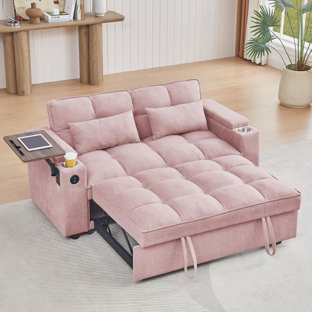 hansones 66" Multi-Functional Pull-Out Sofa Bed with Hidden Side Table, ...