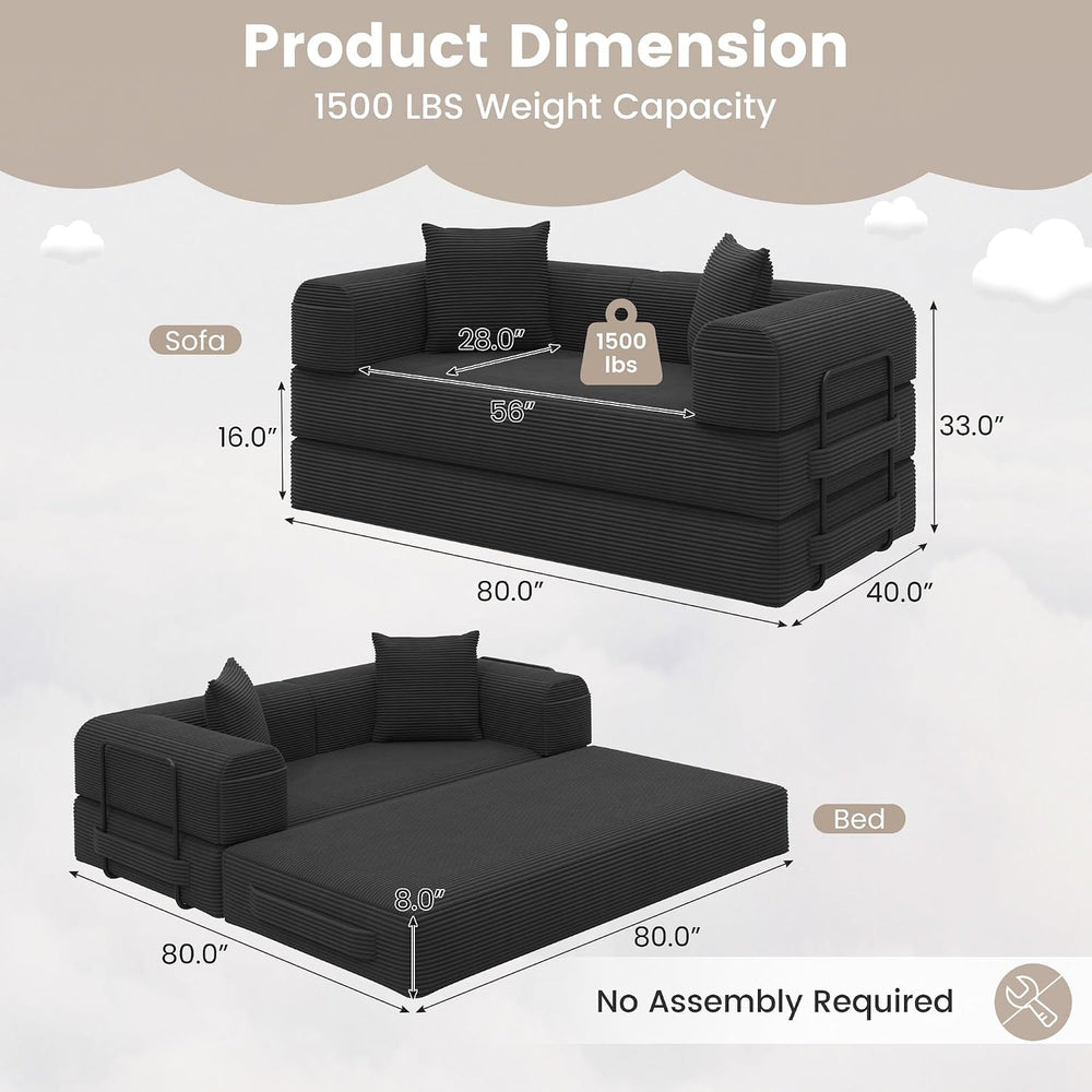 80" Convertible Sofa Bed, 5 in 1 Modular Boneless Couch Sleeper Sofa Bed...
