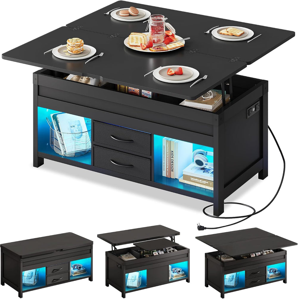 WLIVE 40" Lift Top Coffee Table with Storage, 4 in 1 Coffee Table, Black