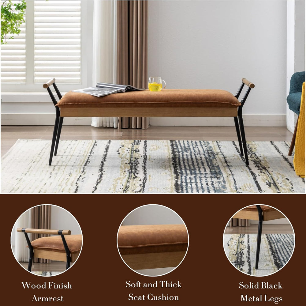 HEAH-YO Modern Dining Bench, 51 Inches Entryway Bench with Armrests, Upholste...
