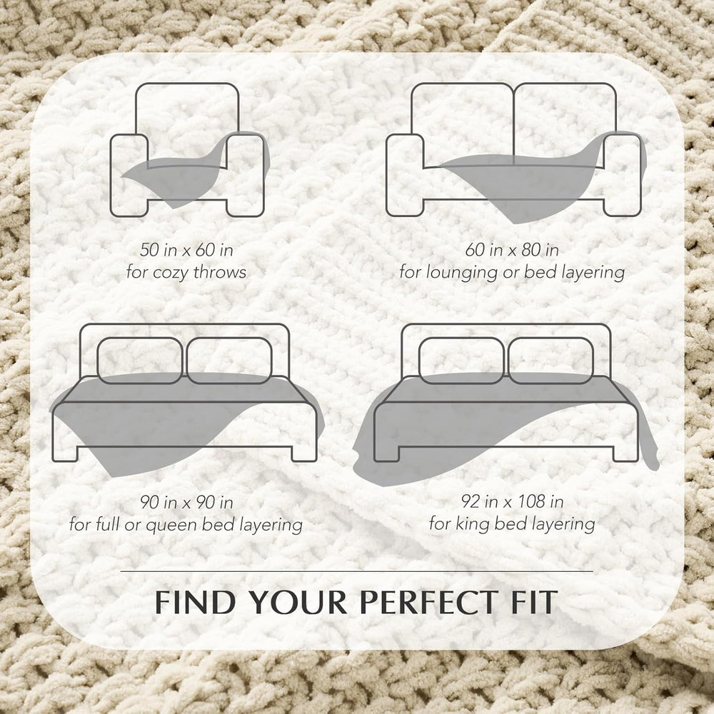 EVERGRACEHOME Chunky Chenille Knit Throw Blanket, 50 x 60, Beige