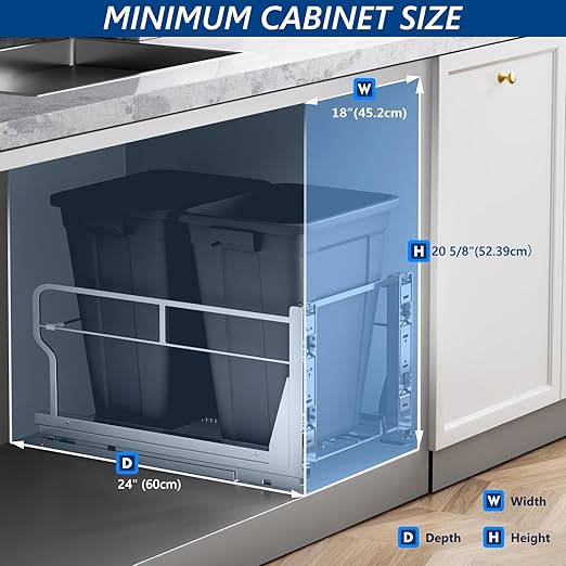 Insputer Double 40QT Pull Out Trash Can Under Cabinet, Heavy Duty Under Sink