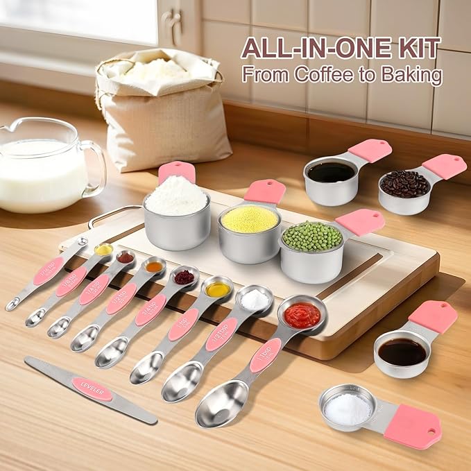 16-Piece Stainless Steel Measuring Cups and Spoons Set, Strong Magnetic Nesting