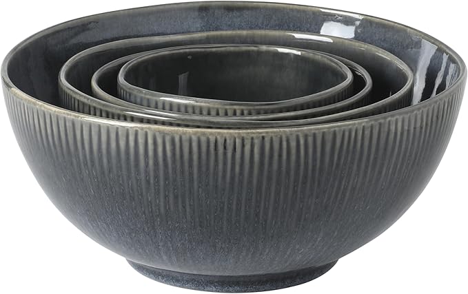 Gibson Elite Sandy Pines 4 Piece Nesting Bowl Set, 7” & 9” Round Stonewar...