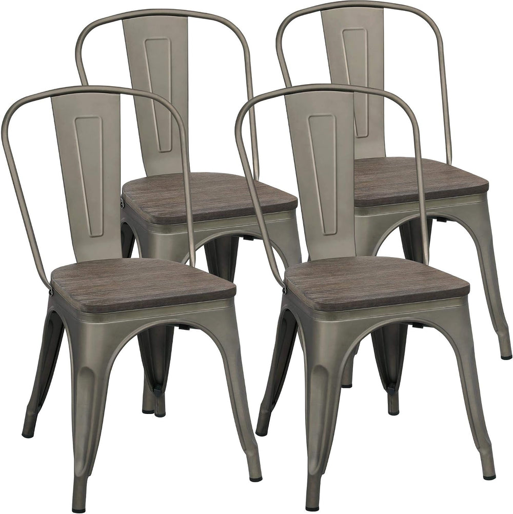 Yaheetech Metal Dining Chairs Set of 4, Industrial Stackable Kitchen Chairs w...
