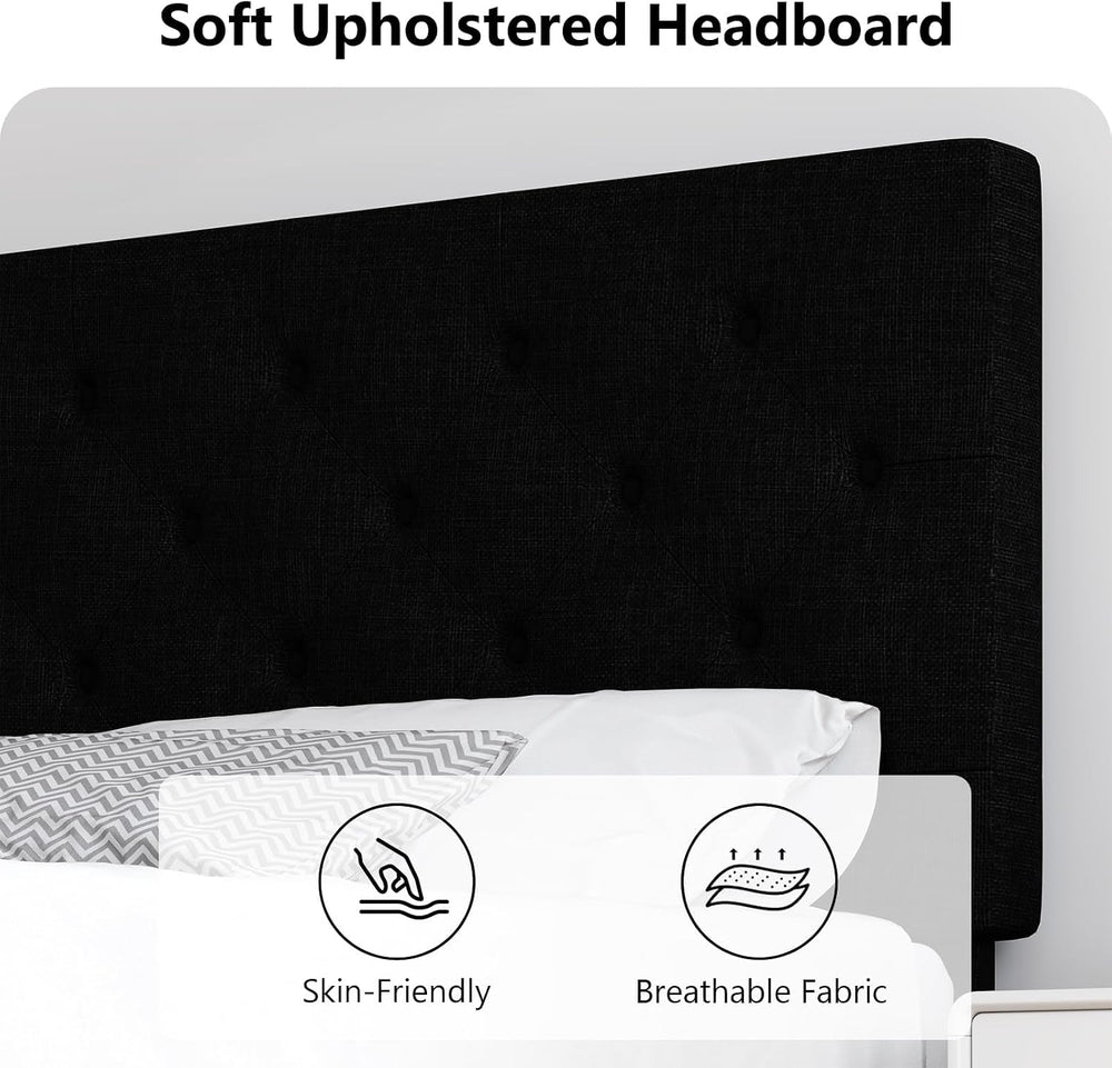 HOMBCK Full Size Bed Frame with Adjustable Headboard, Black
