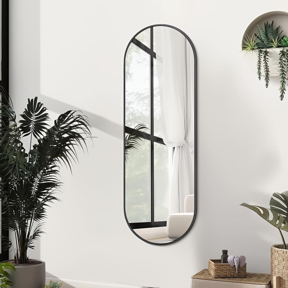 Niccy Oval Full Length Mirrors, Long Wall-Mounted Mirror, Black, 48"ร16&...