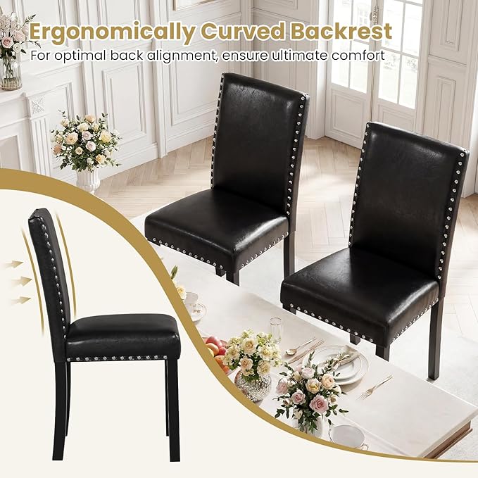 Giantex Black Dining Chairs Set of 4, Faux Leather Upholstered Parsons Kitche...