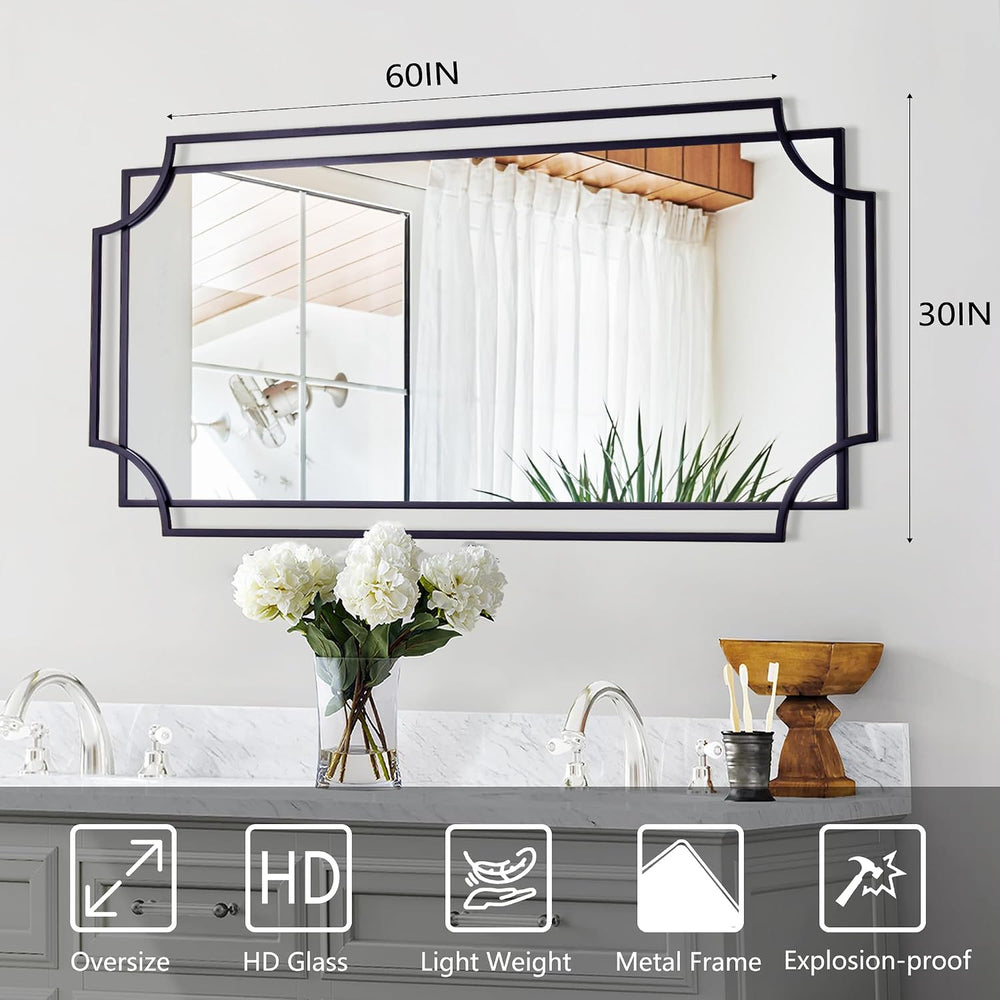 Large Black Mirror for Living Room, 60'' x 30'' Decorative Wa...