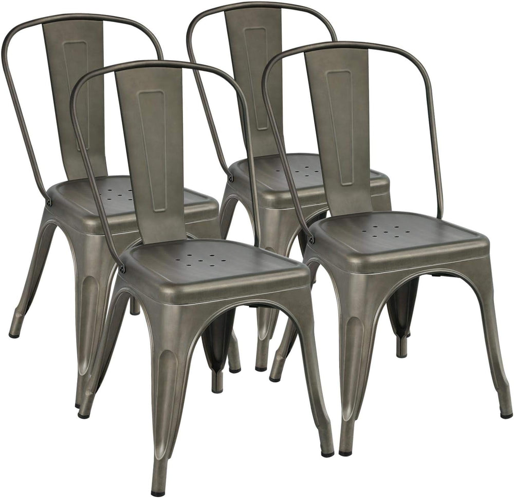 Yaheetech Metal Chairs Set of 4, Stackable Dining Chairs with Backs, Metal