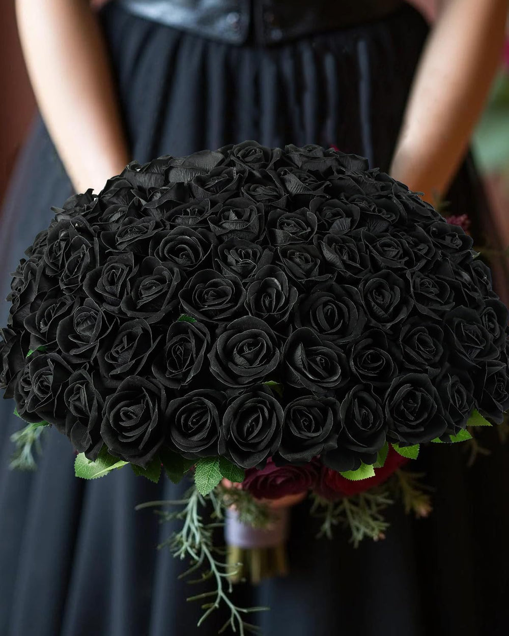 Coferset 50pcs Velvet Artificial Roses Flowers in Bulk,Black