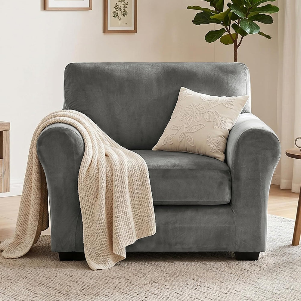 XINEAGE 2-Piece Velvet Armchair Sofa Cover, Couch Covers for Dog,Gray