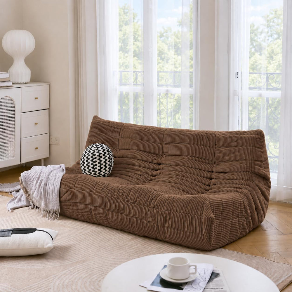 N&V Fireside 3-Seater Sofa, Armless Corduroy Floor Couch, Brown Sugar