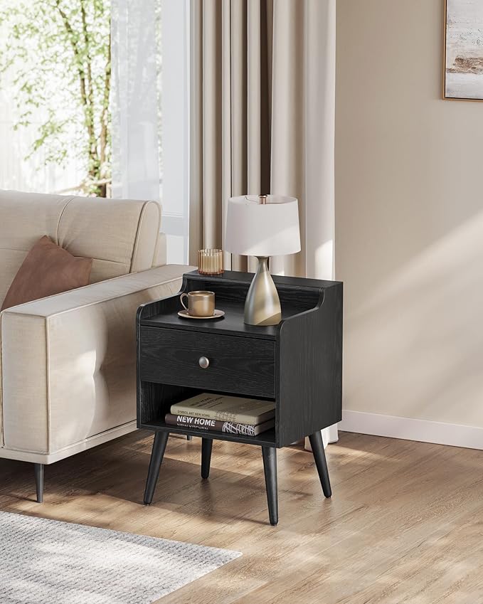 VASAGLE Nightstands, Set of 2, Bedside Tables with Hidden Drawers, Mid-Centur...