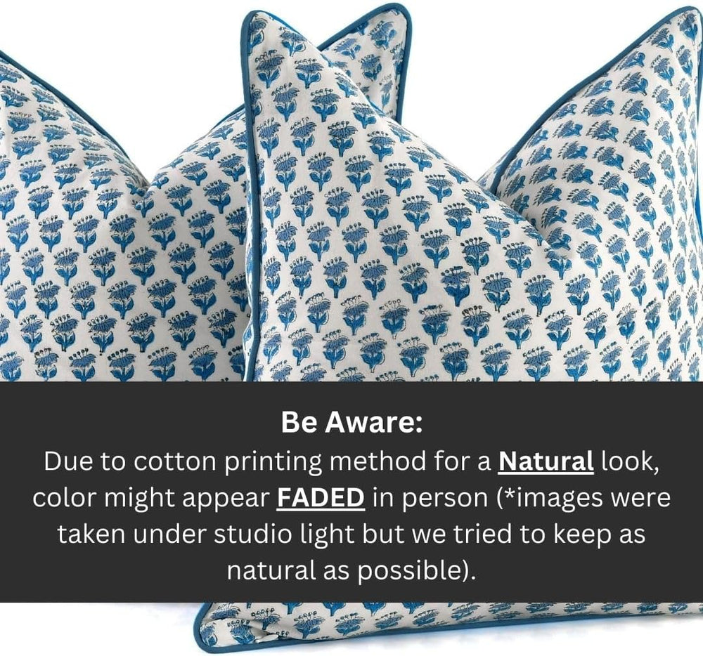 CPC Apatite Blue Block Print Throw Pillow Covers 20x20 Inch, Pack of 2
