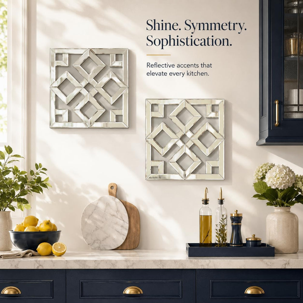 Square Decorative Wall Mirror 12 x 12 Inch, Silver Frameless Mirror Wall Deco...