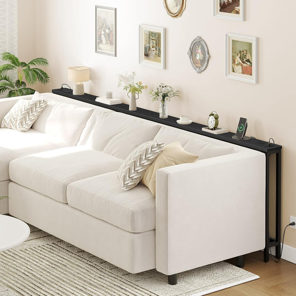 HOOBRO 55.1" Narrow Console Table with Power Outlets, 5.9" Behind C...