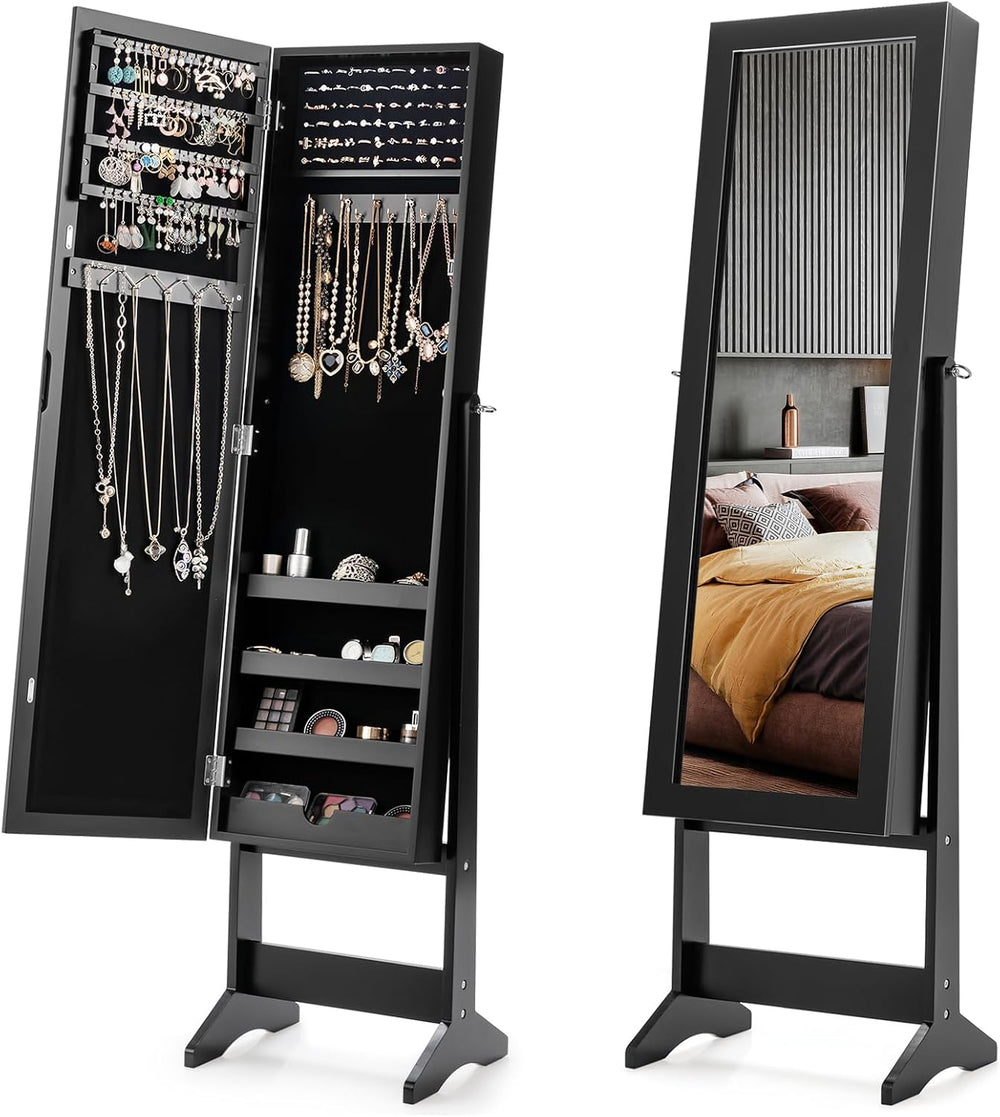 Freestanding Jewelry Armoire Cabinet, Jewelry Organizer with Full Length Mirr...