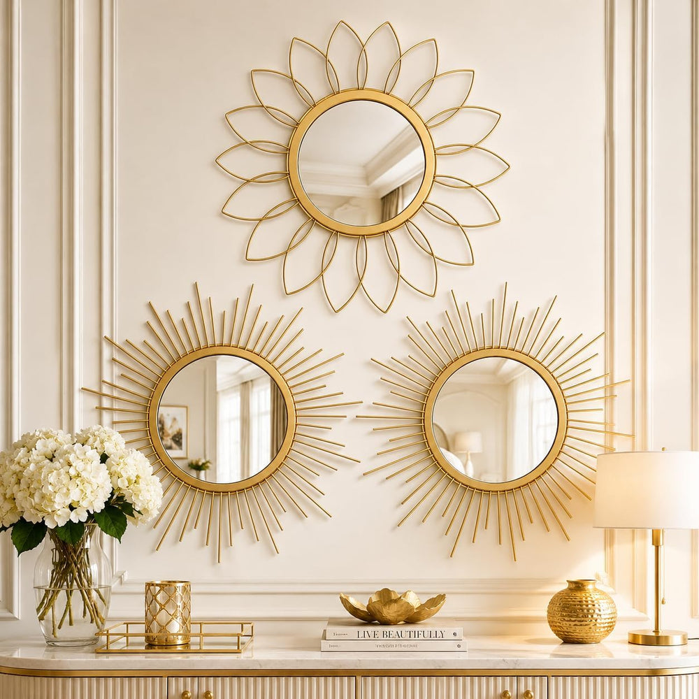 Gold Sunburst Mirror 14x14 Inch, Decorative Wall Accent with Metal Frame, Sma...