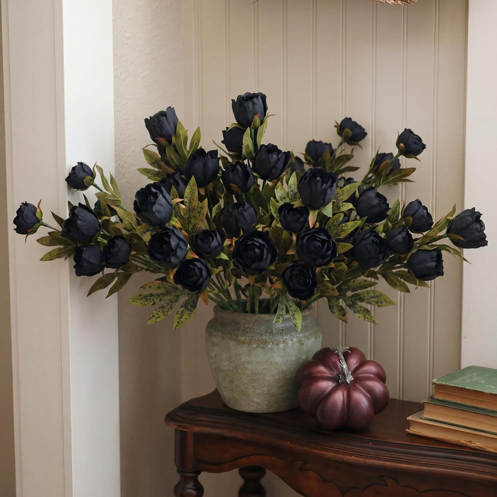 Thiccywoov Faux Silk Peony Artificial Flowers Stem for Vase,8 Pcs,Black