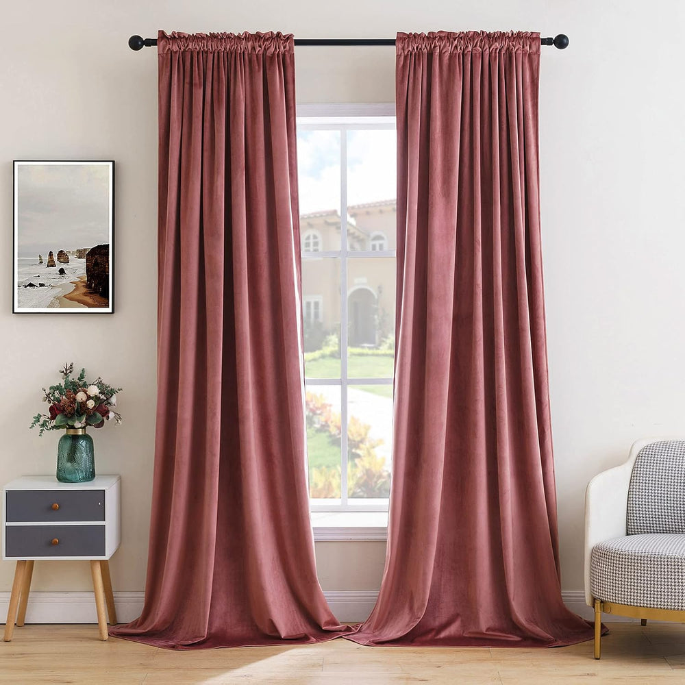 MIULEE Dusty Rose Pink Velvet Room Darkening Curtains for Bedroom W52 x L96
