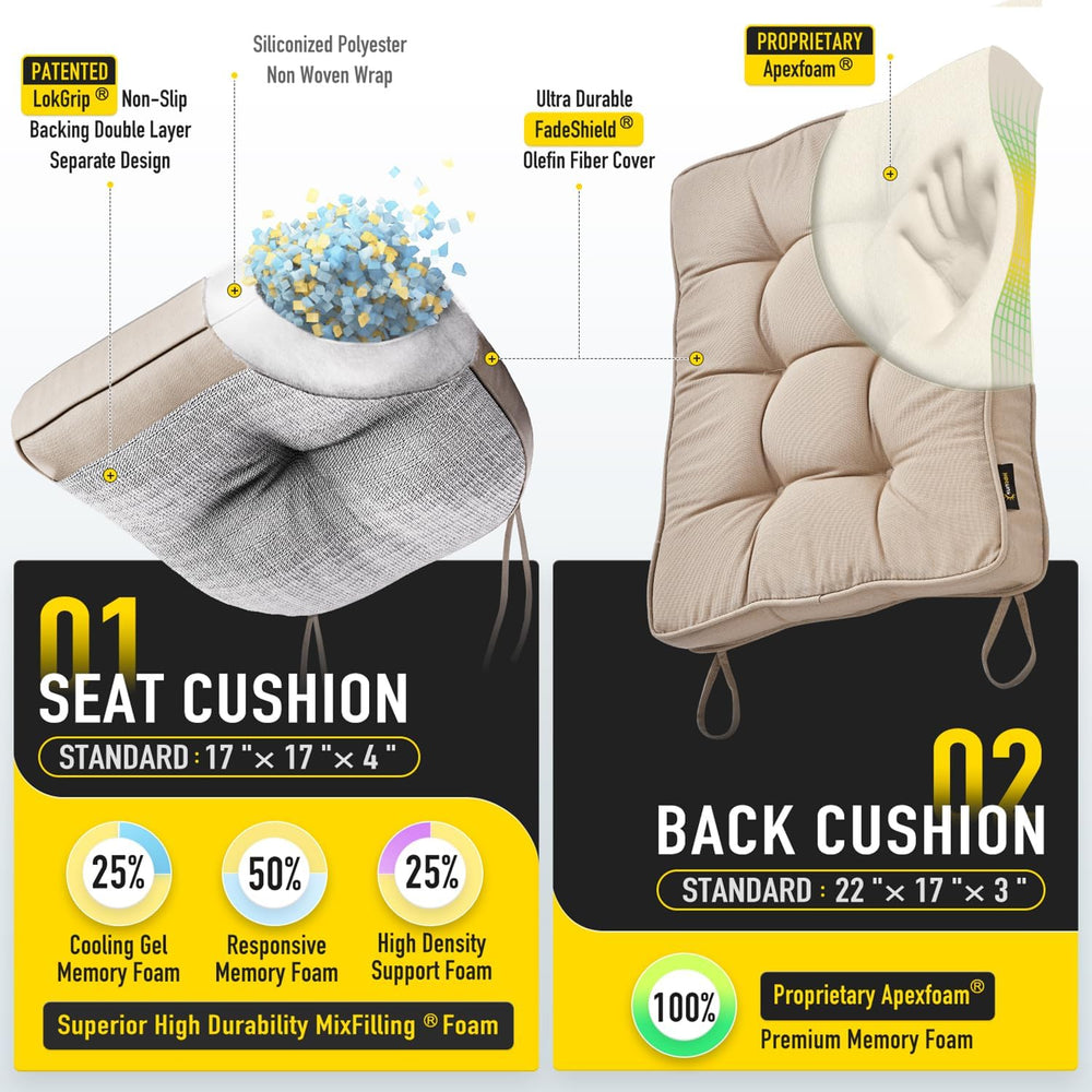 SUNROX Memory Foam Non Slip Rocking Chair Cushion, FadeShield Water Resistant...