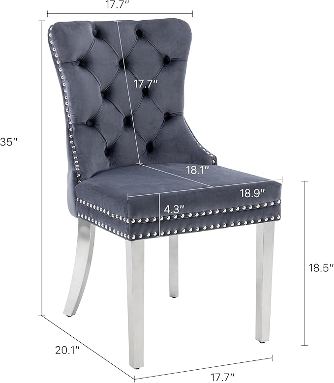 KCC Velvet Dining Chairs Set of 2, Upholstered High-end Tufted Dining Room Ch...