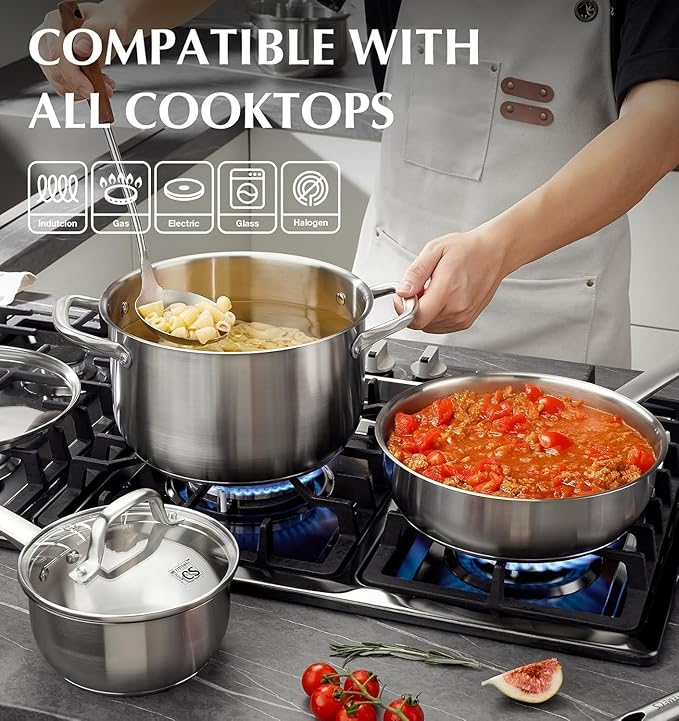 KOCH SYSTEME CS Stainless Steel Pots and Pans Set, 10 Piece Stainless Steel