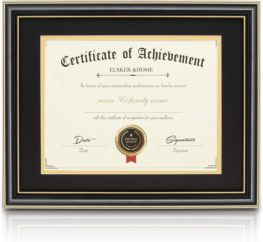 ELSKER&HOME 8.5x11 Diploma Frame with Black Mat,Real Black Wood
