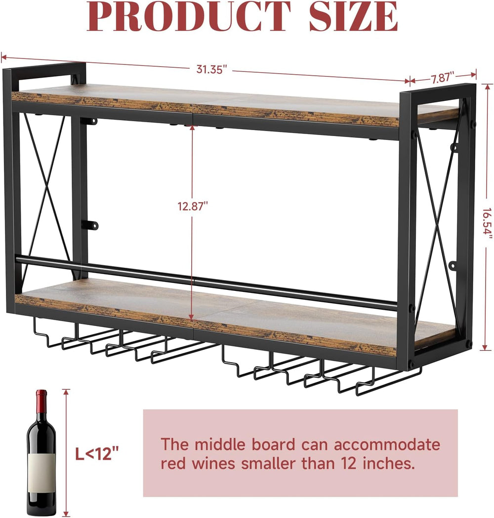 Shikha LED Wall Mounted Wine Rack with Glass Holder for Home Bar Kitchen | 31...