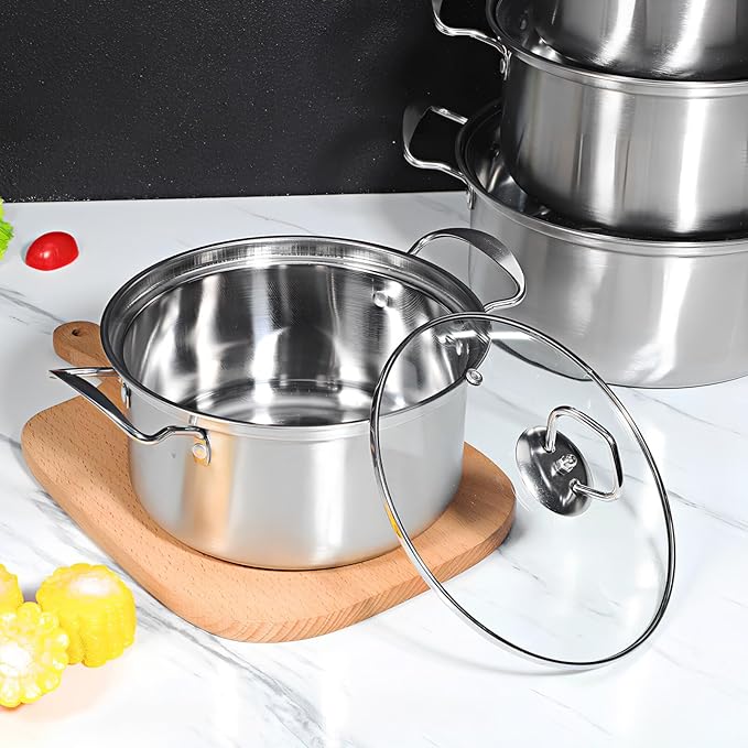 Kichvoe 5 Sets Stainless Steel Stock Pots Set