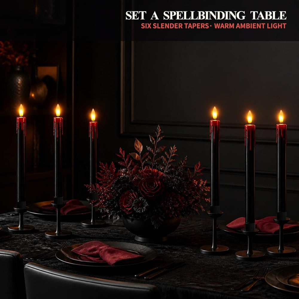 Patiphan Rechargeable Halloween Flameless Taper Candles with Remote, 6 Pcs