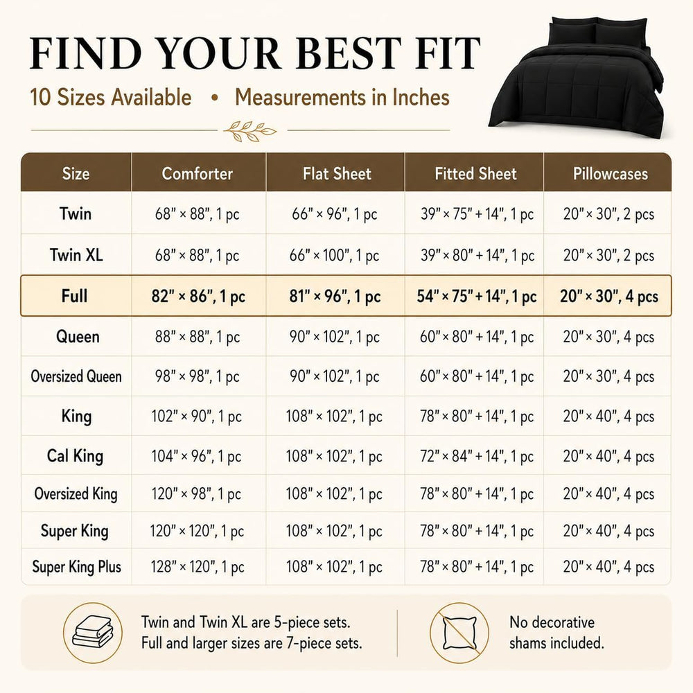 Full Size Comforter Sets Black - 7 Pieces Bed in a Bag
