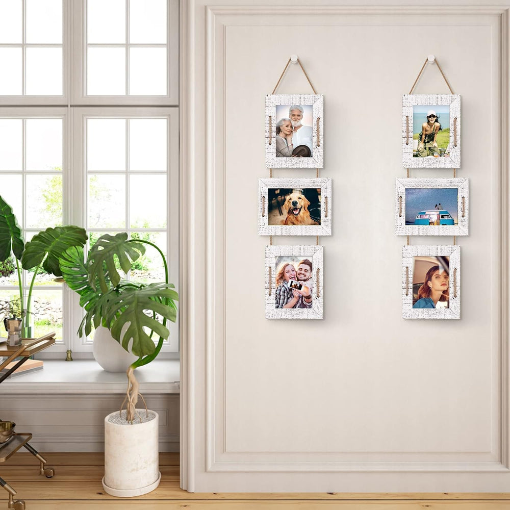 5x7 Collage Picture Frames, 3 Opening, Solid Wood, White, 2 Pack