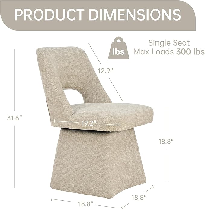 VKNOW Upholstered Swivel Dining Chairs Set of 2, Modern Dining Room Chairs wi...