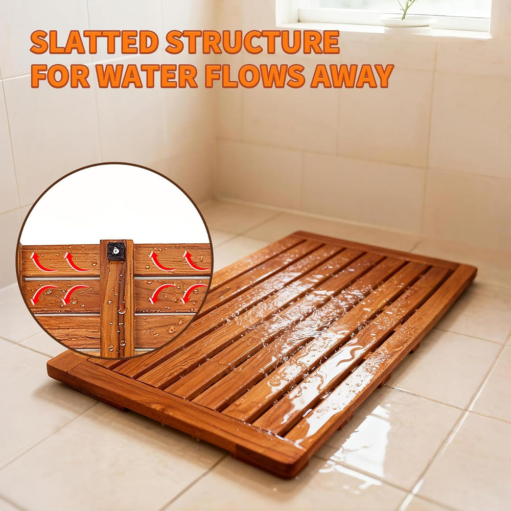 Utoplike Teak Bath Mat, Large Wood Shower Mats for Bathroom, 31.7 x17.9 in | ...