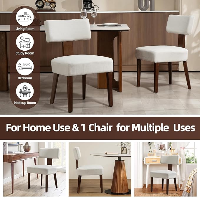 Dining Chairs Set of 6, Fabric Upholstered Wood Kitchen Chairs, Armless Linen...