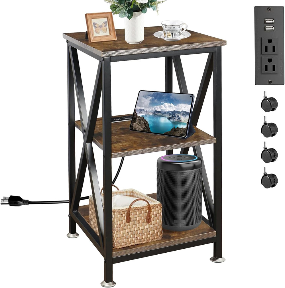 Square End Table with Charging Station, 3-Tier End Table Living Room, 16"...