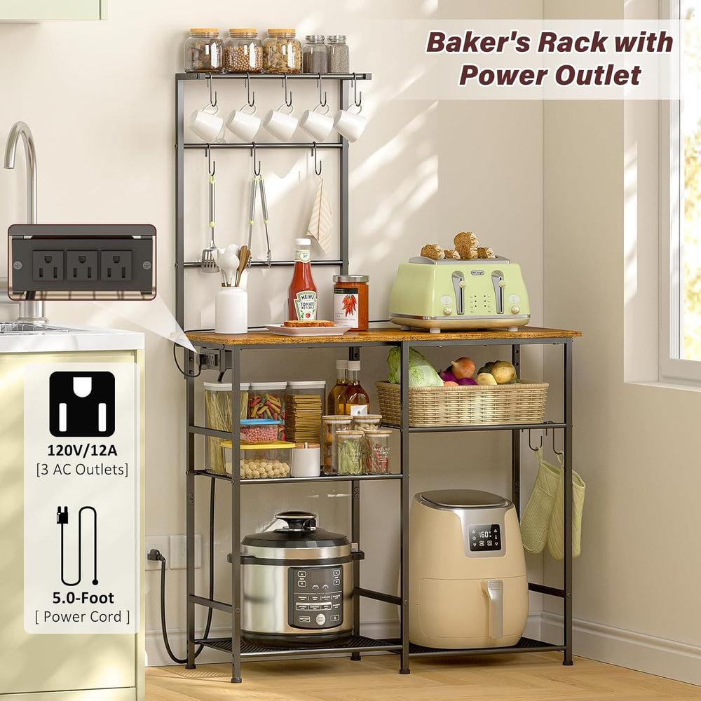 3IngSeagulls Bakers Rack with Power Outlet, Kitchen Microwave Stand with 10 S...