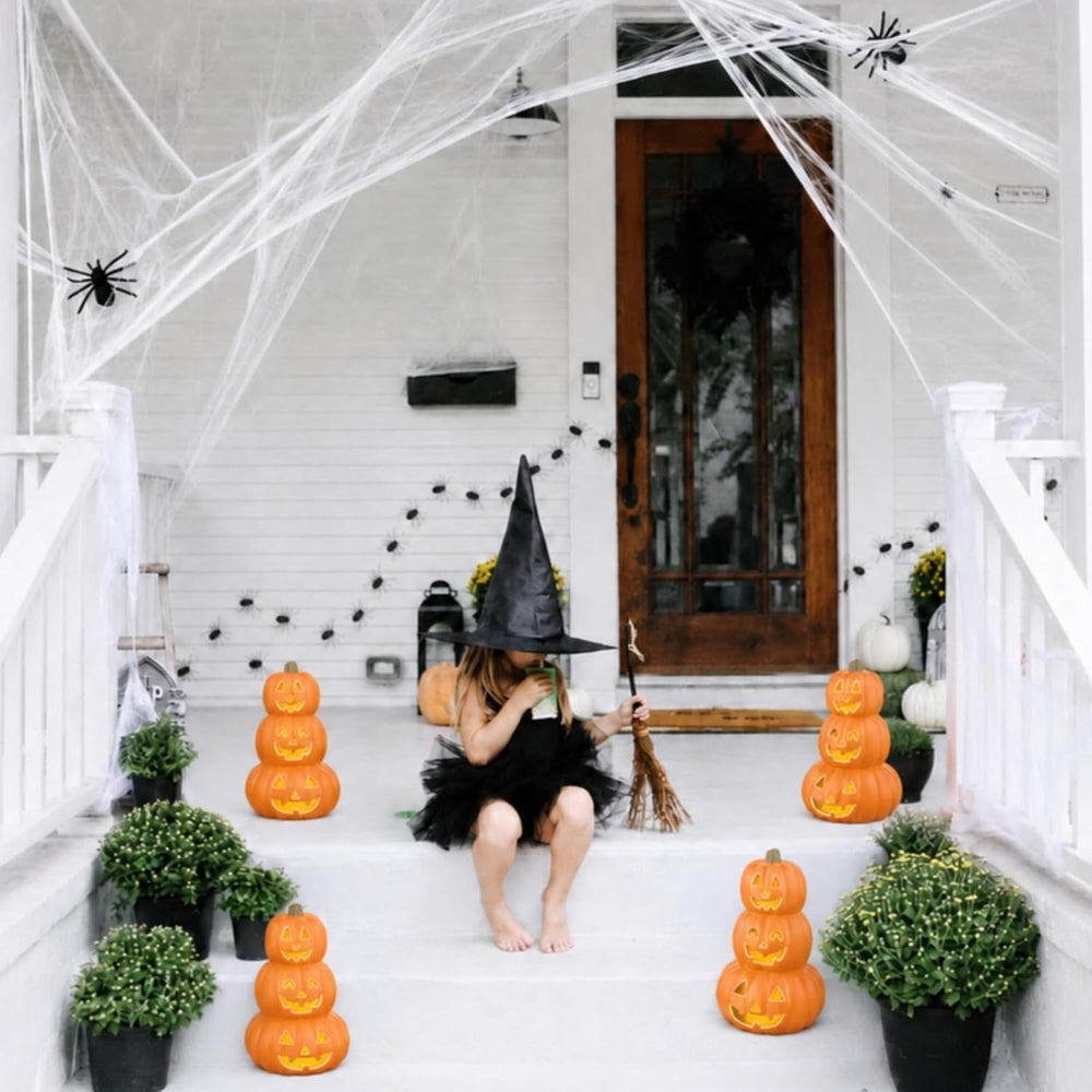 Evelyne Stacked Jack-O’-Lantern Pumpkin Decoration – 3-Tier Light-Up Hallowee...