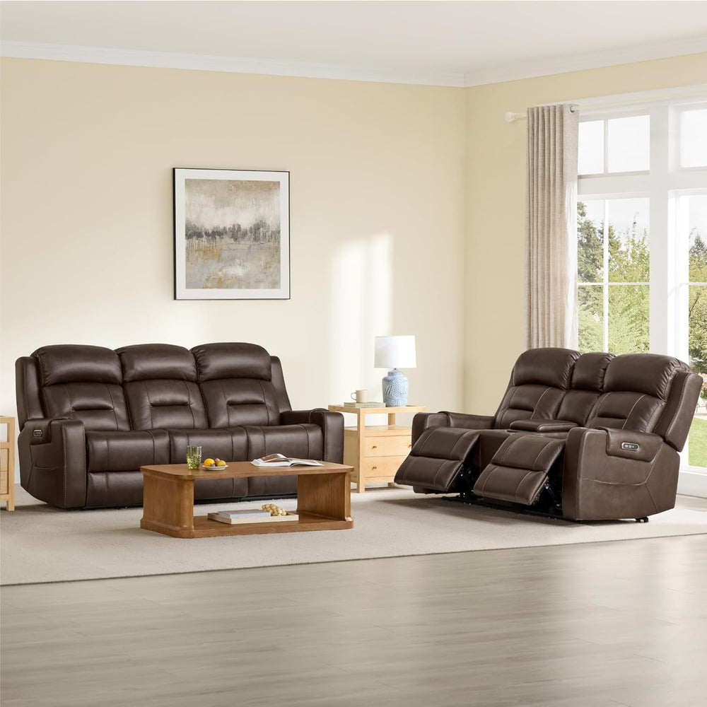 Watson & Whitely Genuine Leather Lay Flat Power Reclining Sofa, Brown | 3...