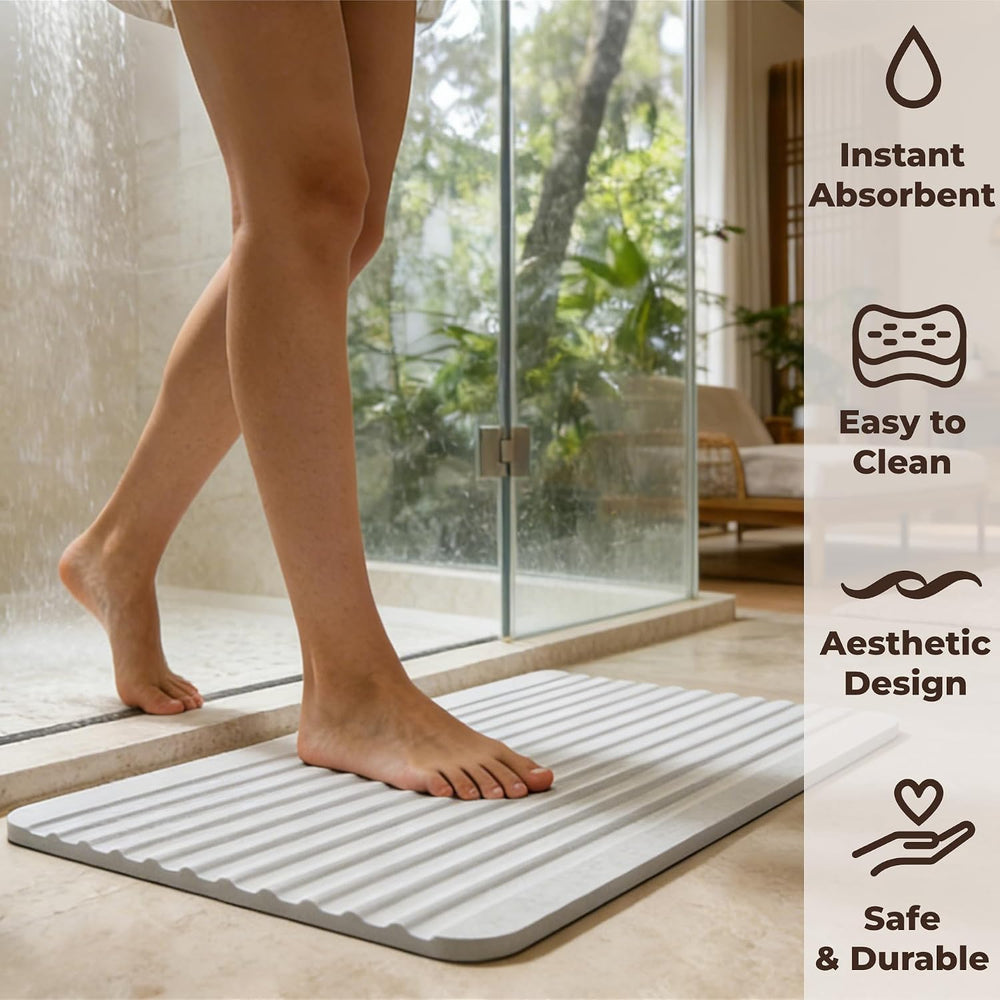 Stone Bath Mat Diatomaceous Earth Shower Mat Non-Slip Ultra Absorbent Durable...