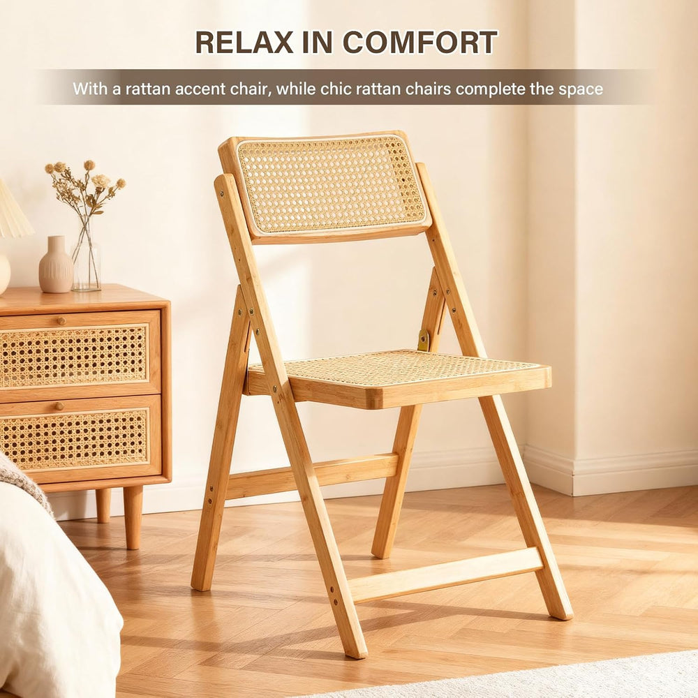 Furlide Rattan Folding Chair, Bamboo Dining Chair for Kitchen, Wood