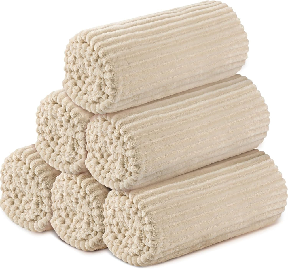 Buryeah 6 Pcs Flannel Throw Blankets Bulk Outdoor Wedding, Beige