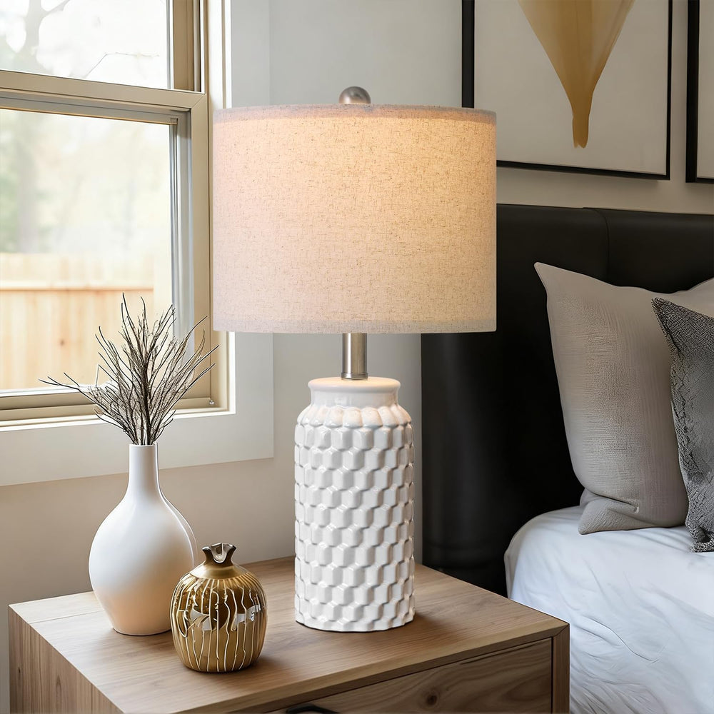USumkky 20.5" White Modern Ceramic Bedside Lamps Set of 2, Small Table L...