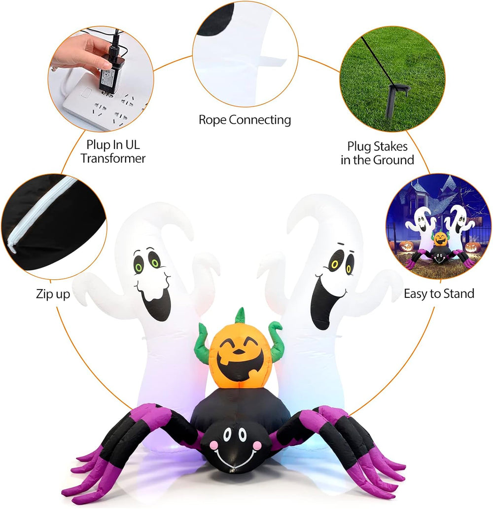 Halloween Inflatable, SHDEJTG 7Ft Pumpkin Ghost Spider Inflatable Decoration,...