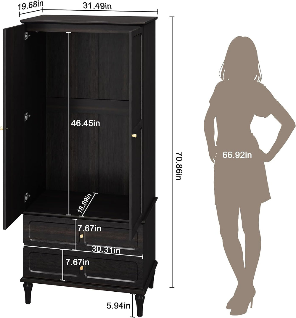 71" Wardrobe Closet Mid-Century Modern Style,Black
