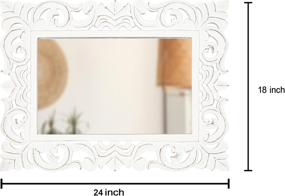 Lightnpro Hand Carved Rectangular Wall Mirror - 18×24 Inch Rustic Farmhouse W...